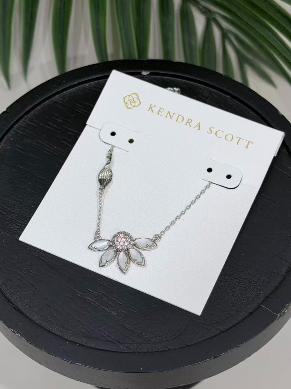 Kendra Scott Silver Tone Mother-of-Pearl Pavé Crystal Flower Pendant Necklace